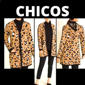 Chicos leopard print hooded cardigan sweater with pockets